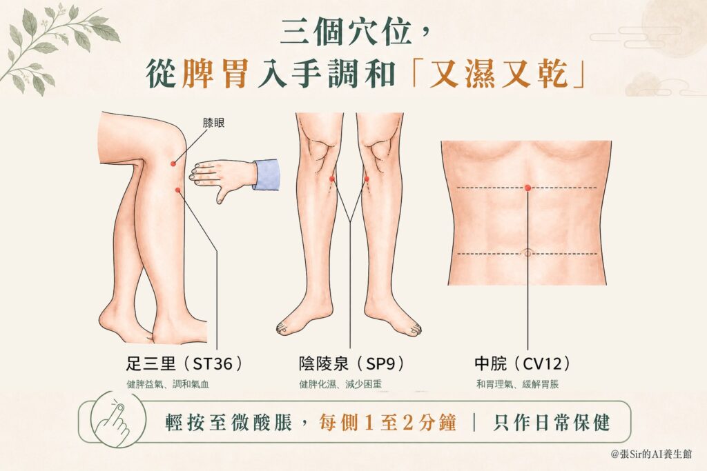 足三里、陰陵泉及中脘三個穴位位置與作用