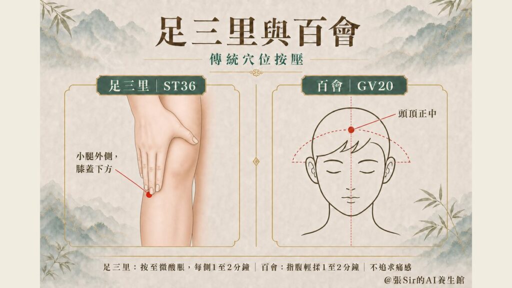 足三里與百會穴位按壓圖
