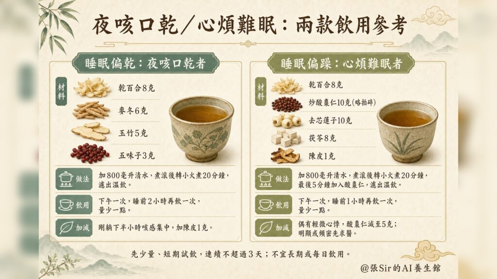 夜咳口乾與心煩難眠兩款飲用參考
