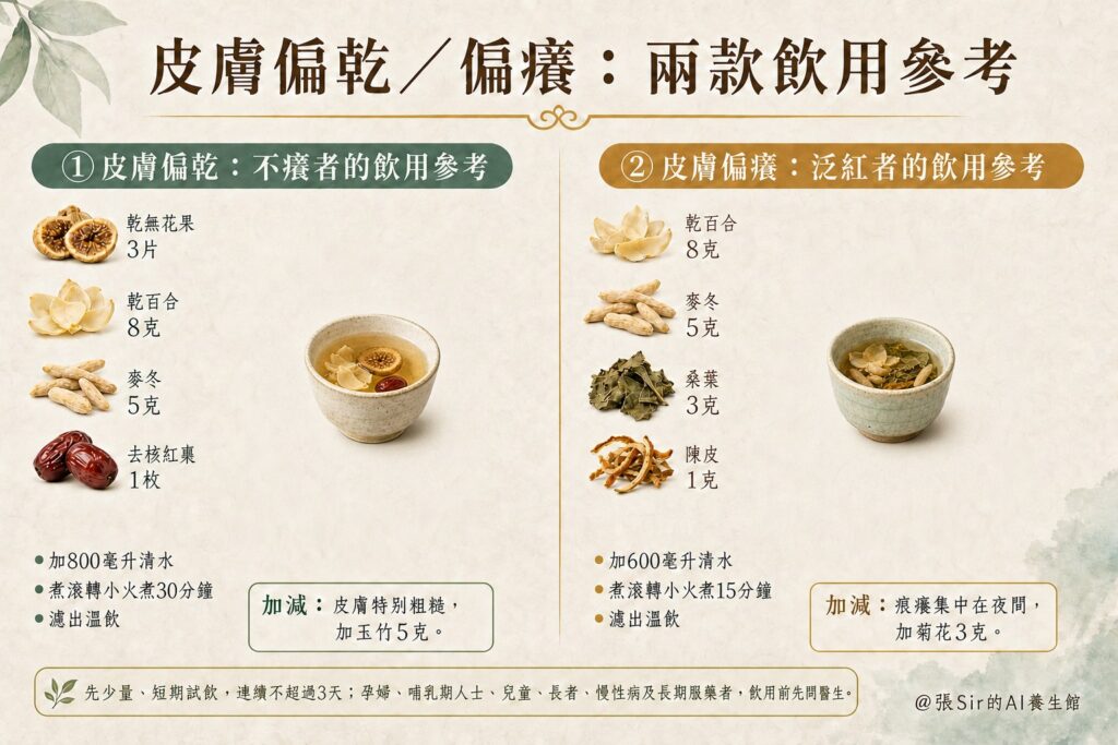 皮膚偏乾與偏癢兩款茶飲的材料、份量與做法