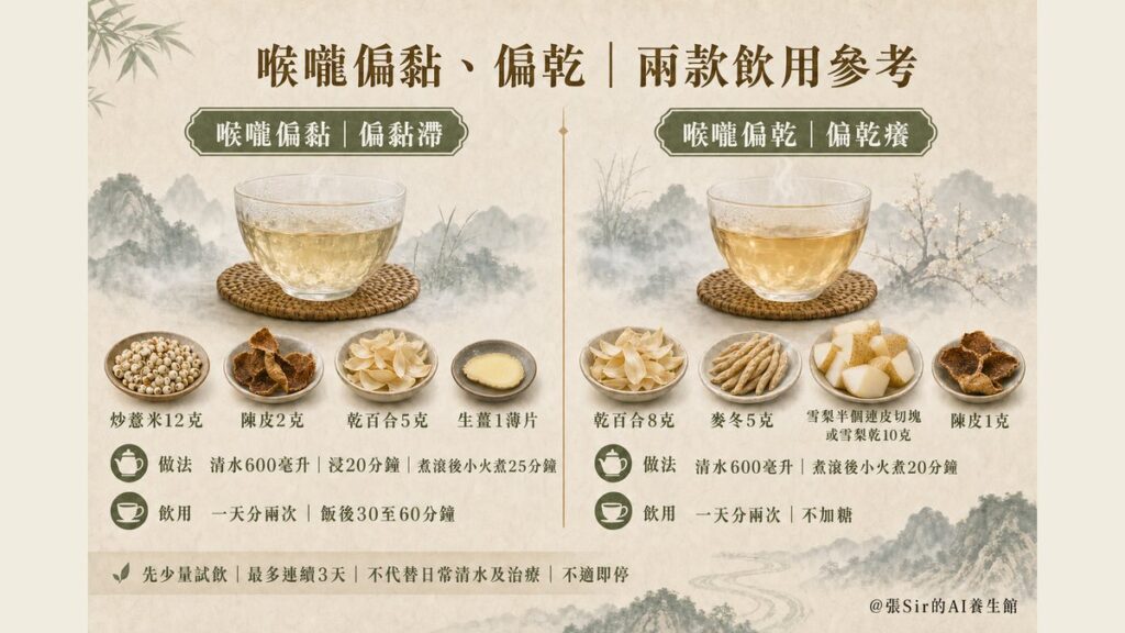 喉嚨偏黏與偏乾的兩款茶飲
