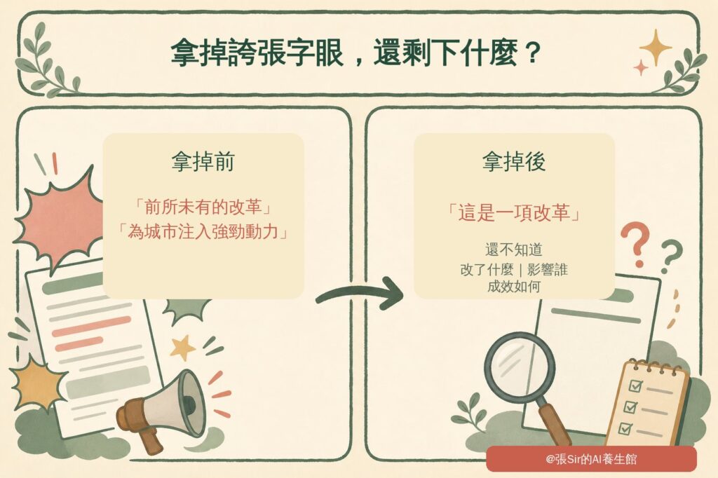 拿掉誇張字眼前後的內容差別