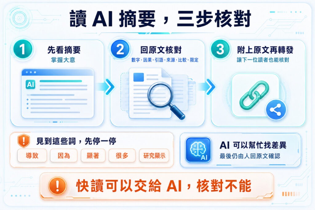 圖 4，讀 AI 摘要的三步核對