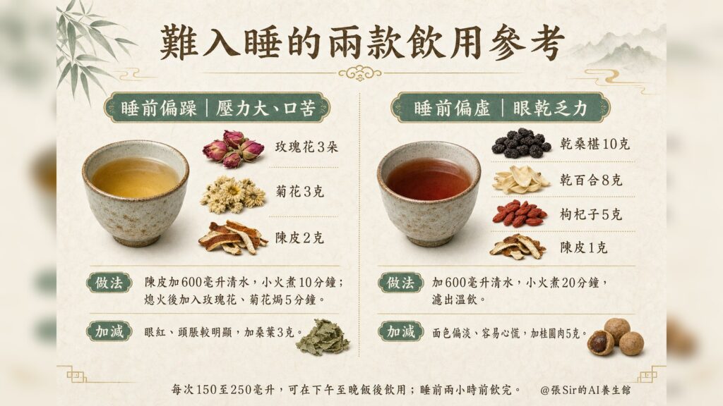 難入睡偏躁與偏虛兩款飲用參考